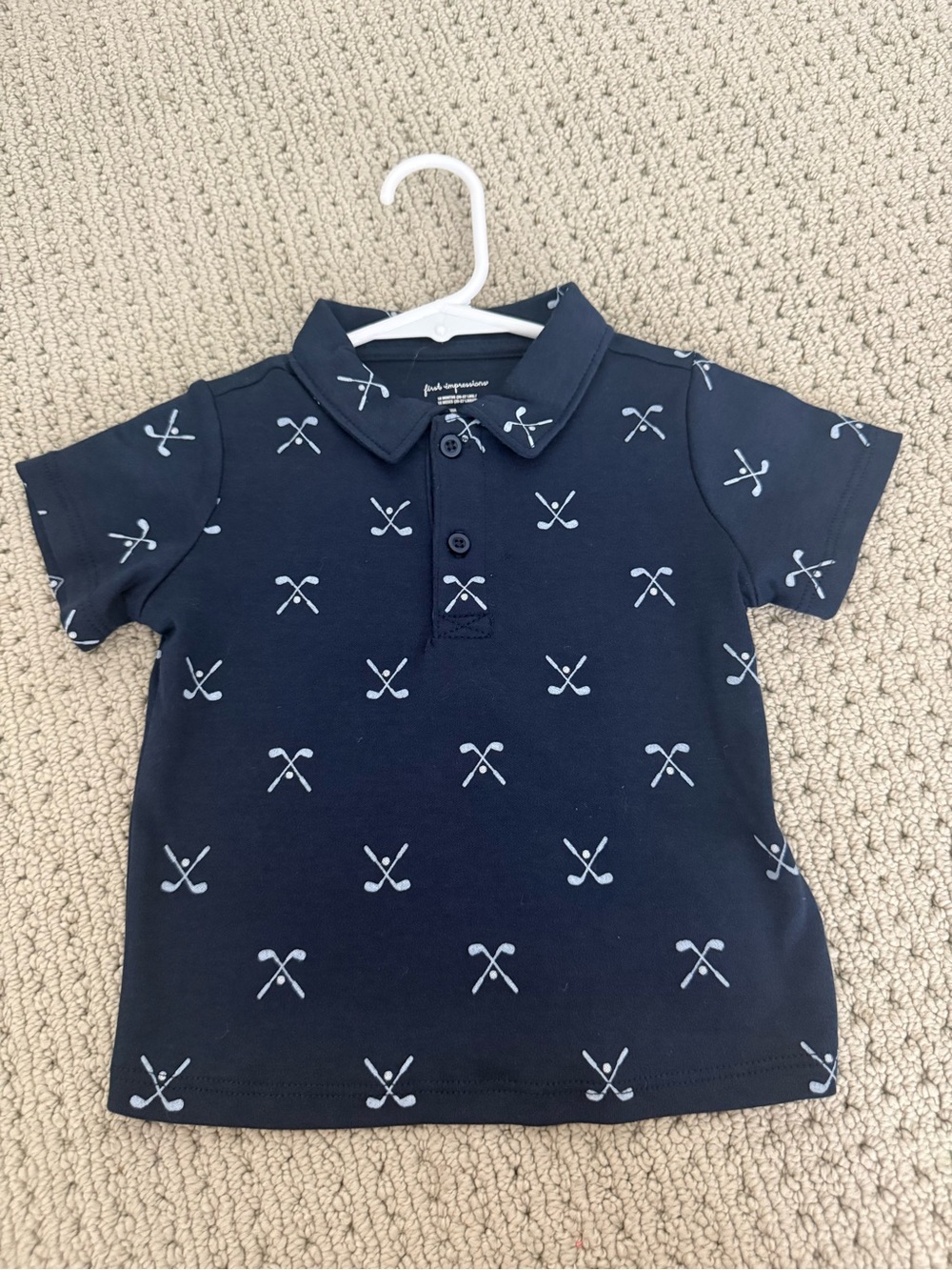 First Impressions Navy Polo with White Golf Club Print